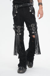 Black High Waisted Ripped Detachable Tassels  Men's Punk Pants